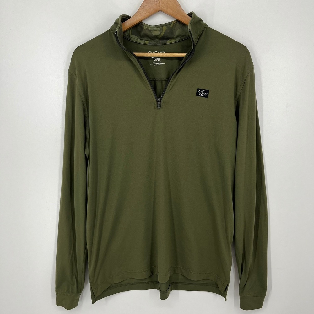 Good Good Golf Mens Quarter Zip Pullover Olive Green Camo Trim Small